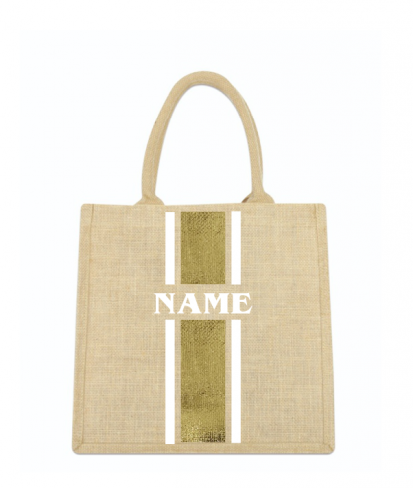 Personalized Jute Beach Bag with Golden Strip